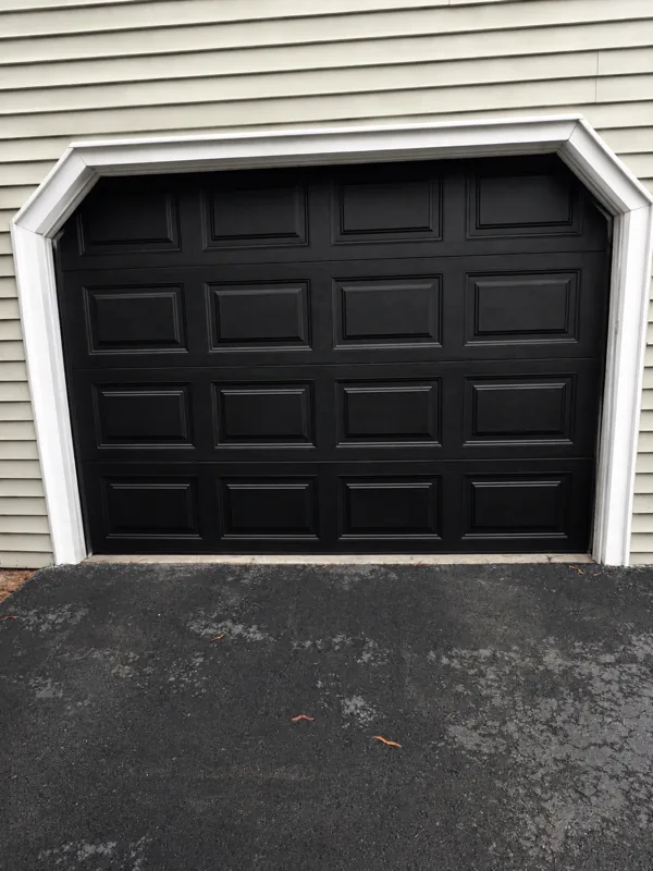 Black raised-panel door by Green Garage Doors