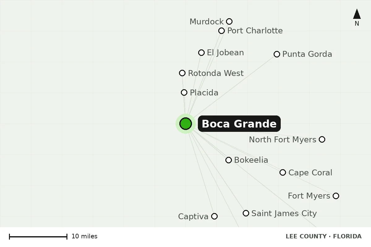Map of Boca Grande, FL and nearby cities we serve