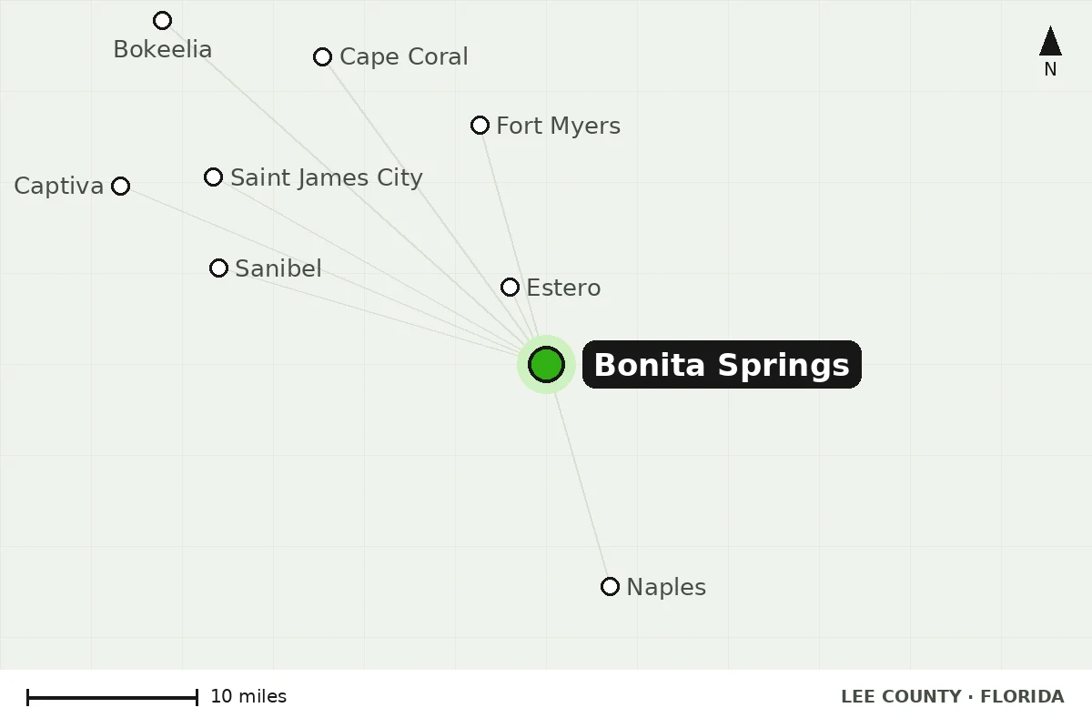 Map of Bonita Springs, FL and nearby cities we serve