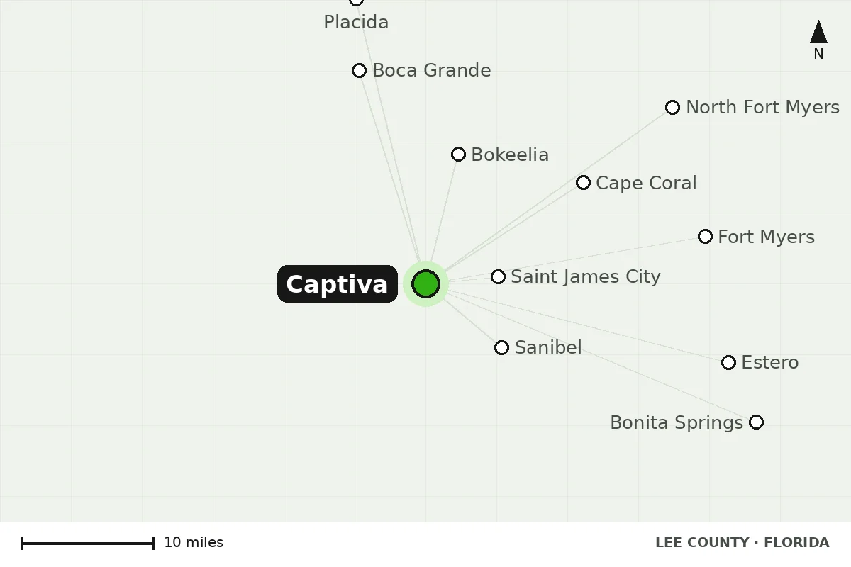 Map of Captiva, FL and nearby cities we serve