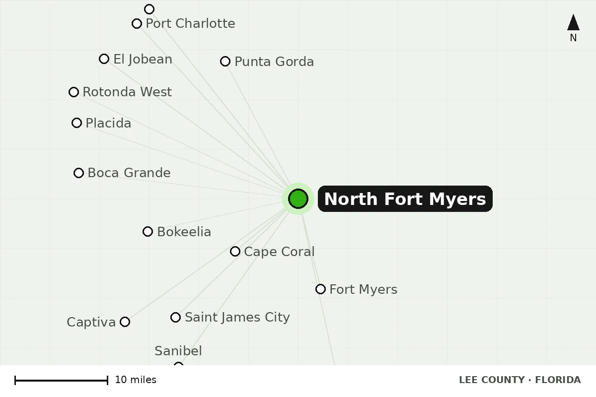 Map of North Fort Myers, FL and nearby cities we serve
