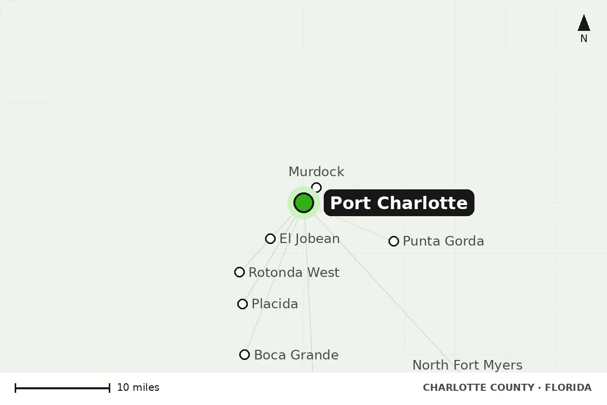 Map of Port Charlotte, FL and nearby cities we serve