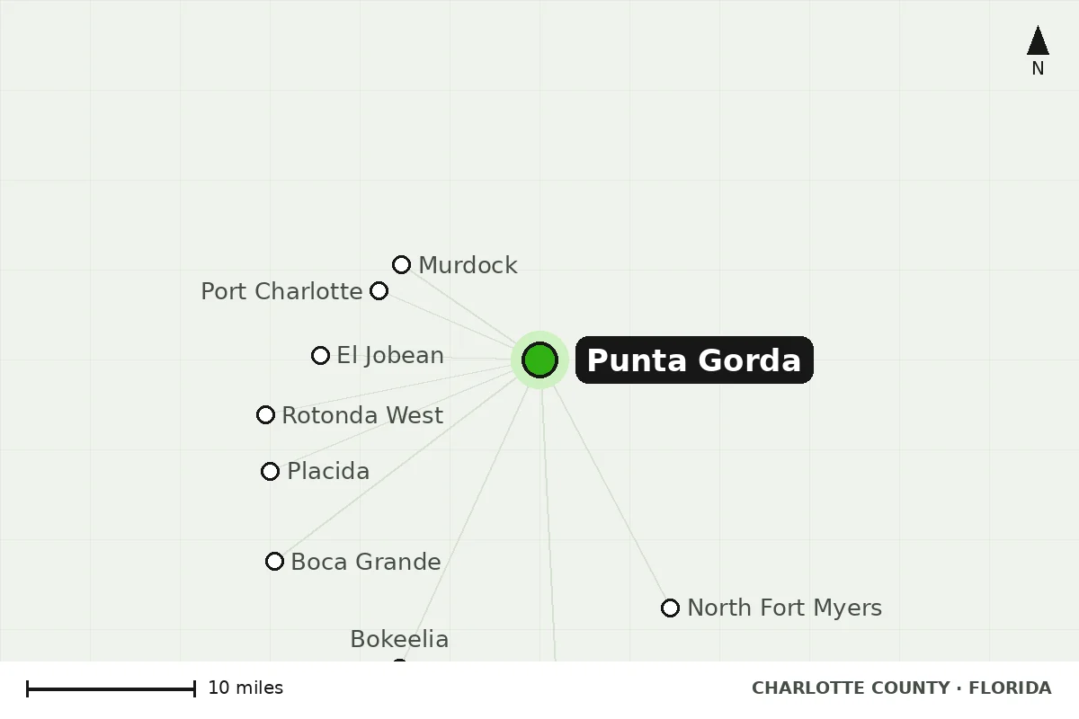 Map of Punta Gorda, FL and nearby cities we serve