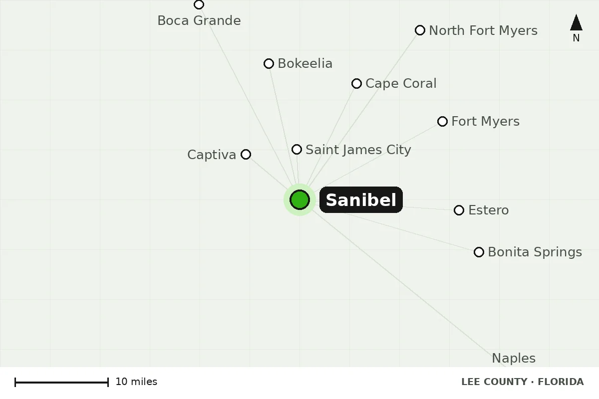 Map of Sanibel, FL and nearby cities we serve